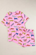 Animal Round Neck Top and Shorts Lounge Set - Ladyez