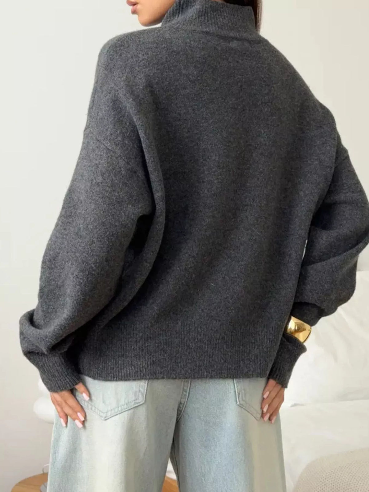 Mock Neck Dropped Shoulder Sweater