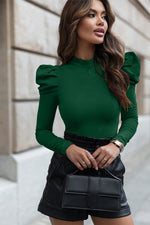 Mock Neck Puff Sleeve Bodysuit - Ladyez