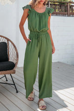 Ruffled Cap Sleeve Wide Leg Jumpsuit - Ladyez