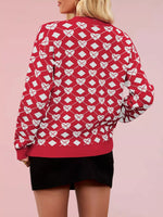 Heart Pattern Argyle Knit Long Sleeve Sweater