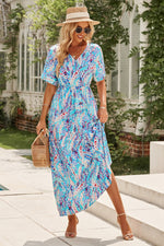 Multicolored V-Neck Maxi Dress - Ladyez
