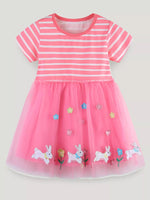 Children's Striped Tulle Dress with Bunny Applique