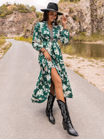 Printed Notched Neck Maxi Dress - Ladyez