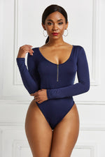 Half Zip Scoop Neck Long Sleeve Bodysuit - Ladyez