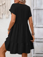 Casual V-Neck Ruffle Hem Mini Dress
