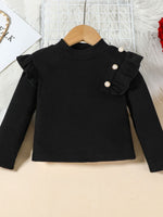 Children's Ruffled Trim Ribbed Top & Faux Leather Skirt Set