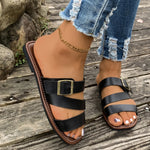 Open Toe Buckle Flat Sandals