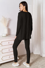 Basic Bae Full Size V-Neck Soft Rayon Long Sleeve Top and Pants Lounge Set - Ladyez