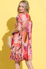 And The Why Printed Double Ruffles Sleeve Dress