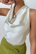 Satin Cowl Neck Sleeveless Blouse - Ladyez