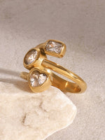 18K Gold-Plated Stainless Steel Geometric Inlaid Zircon Ring - Ladyez