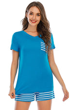 Striped Short Sleeve Top and Shorts Lounge Set - Ladyez