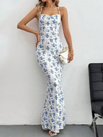 Crisscross Back Floral Print Bodycon Maxi Dress - Ladyez