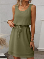 Waffle-Knit Drawstring Mini Tank Dress - Ladyez