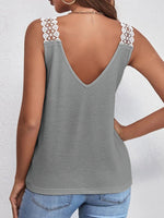Full Size Lace Trim V-Neck Waffle Knit Tank Plus Size
