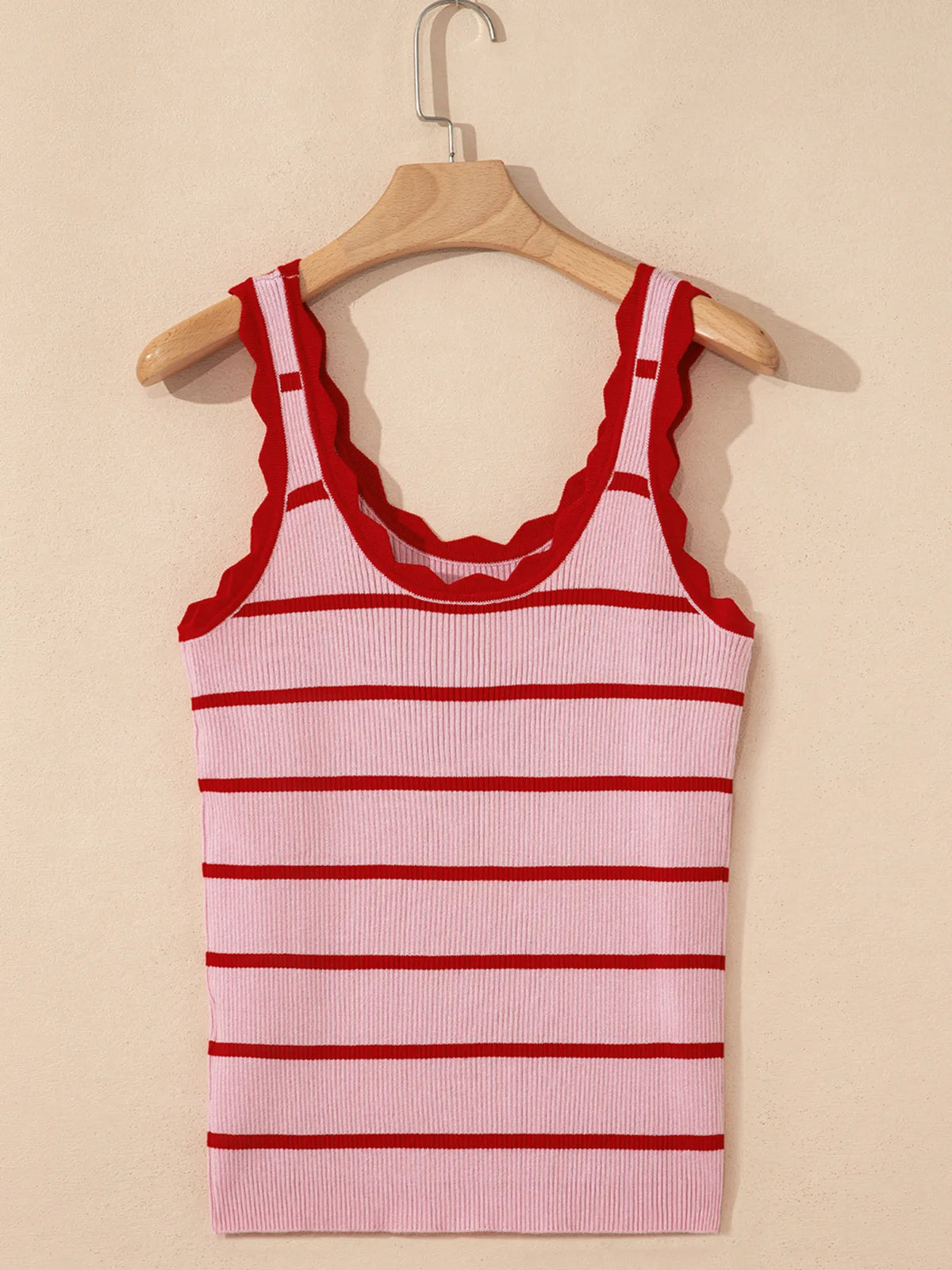 Stripe Scalloped Edge Crew Neck Knit Tank Top - Ladyez