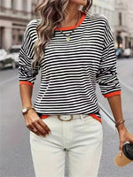 Plus Size Contrast Striped Long Sleeve Sweater