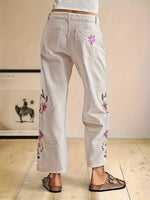 Embroidered Floral Wide-Leg Jeans