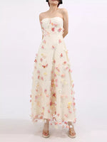 Floral Applique Strapless Tulle Maxi Dress