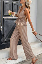 Striped Sleeveless Top and Wide Leg Pants Set