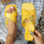 Buckle Cross Strap Slide Sandals
