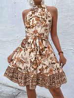 Floral Halter Neck Summer Dress with Belt