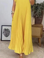 Full Size Pleated Round Neck Maxi Dress Plus Size - Ladyez