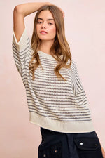 BiBi Stripes Short Sleeves Rib Banded Outseam Knit Top