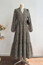 Leopard Notched Balloon Sleeve Dress