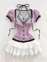 Polka Dot Lace Trim Puff Sleeve Top