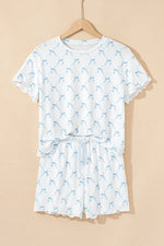 Printed Round Neck Top and Shorts Two-Piece Lounge Set - Ladyez