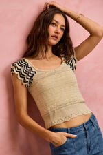 SO ME Wavy Textured Knit Top With Fluttered Sleeves