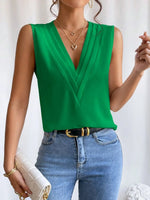 V-Neck Pleated Sleeveless Cami Tank Top - Ladyez