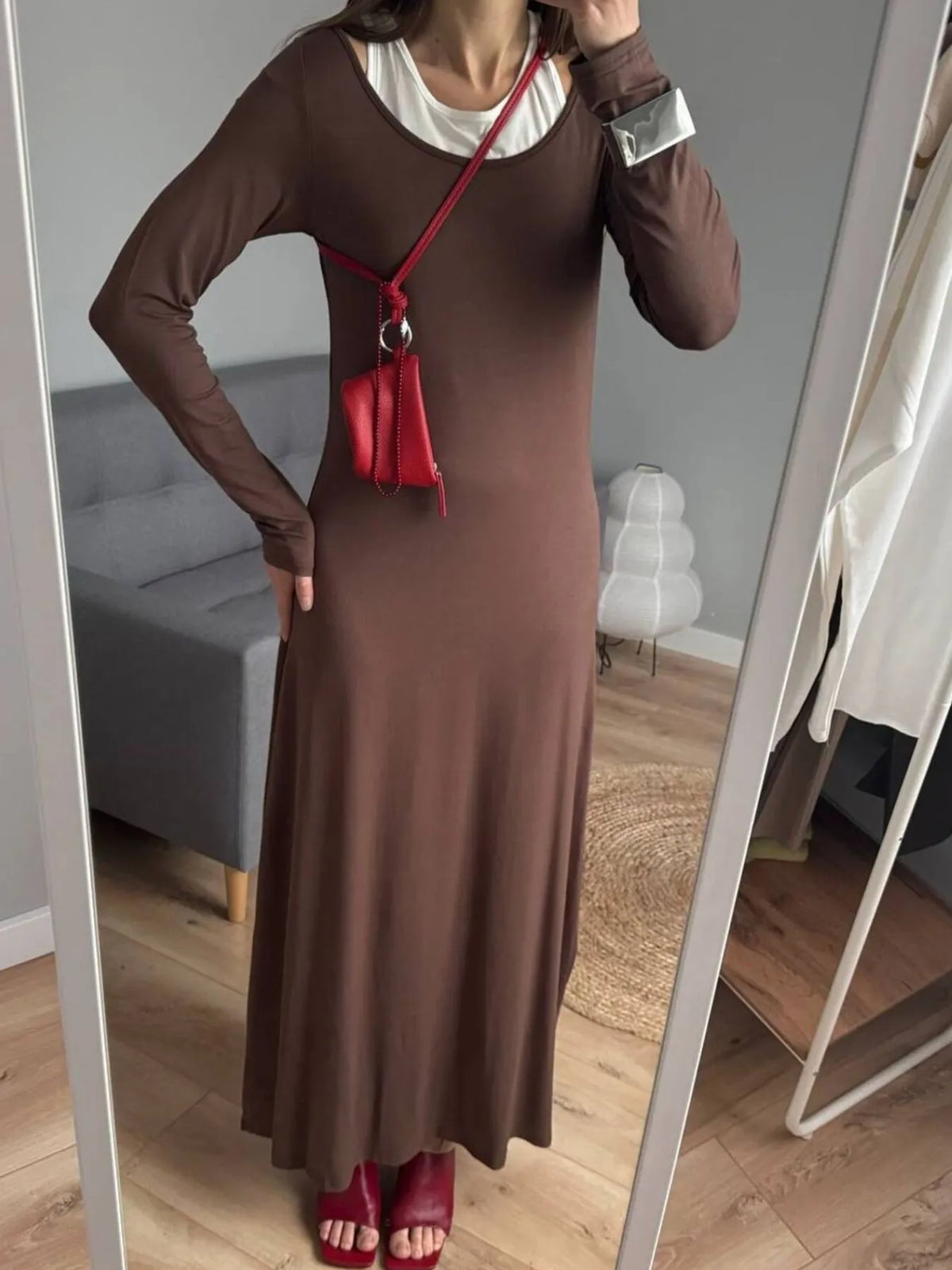 Contrast Long Sleeve Maxi Dress - Ladyez