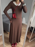 Contrast Long Sleeve Maxi Dress - Ladyez