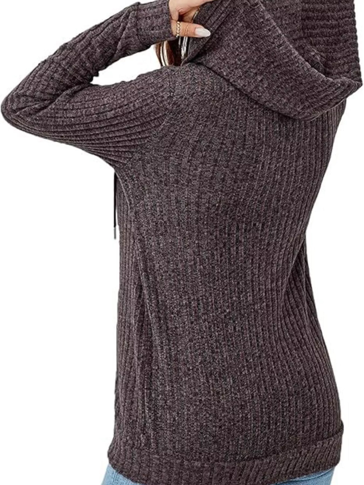 Ribbed Zip Up Hooded Outerwear