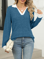 Ribbed Knit Long Sleeve T-Shirt