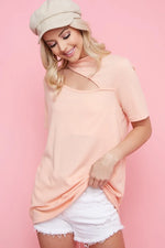 BiBi Rib Knit With Front Cut Out Mock Neck Top