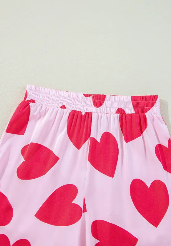 Heart Collared Neck Short Sleeve Top and Pants Lounge Set - Ladyez