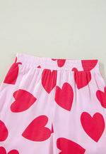 Heart Collared Neck Short Sleeve Top and Pants Lounge Set - Ladyez