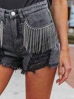 Distressed Fringe Denim Shorts with Pockets - Ladyez