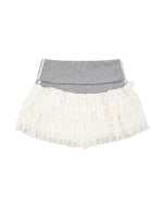 Layered Tulle Mini Skirt with Contrast Waistband