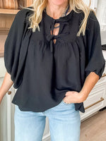 Bow Tie Neck 3/4 Sleeve Casual Blouse