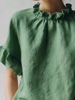 Full Size Ruffled Neck Half Sleeve Blouse Plus Size