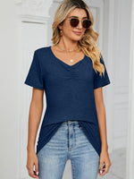 Ruched V-Neck Short Sleeve T-Shirt - Ladyez