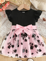 Children's Floral Print Mesh Bowknot Toddler Dress