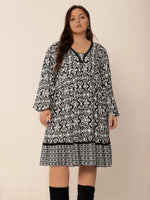 Plus Size Lace Detail Printed Balloon Sleeve Dress