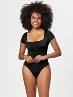 Full Size Square Neck Short Sleeve Bodysuit - Ladyez
