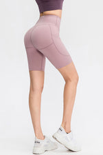 Wide Waistband Sports Shorts with Pockets - Ladyez